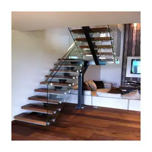 Hot sale residential used metal single stringer wood stairs for modern house