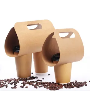 Cup Multiple Carrier Holder Tray with Handle Milktea Coffee Drink Kraft Cardboard Paper Wholesale Eco Take Away Disposable 01 MM