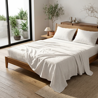 Parure de draps douillets en gaze de coton naturel, 4 pièces, avec drap-housse à poches profondes et drap plat, blanc