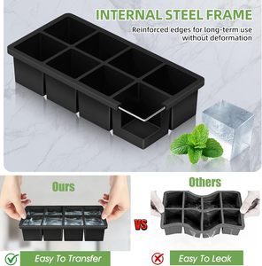 Bandeja de silicona premium antiderrames para cubitos de hielo con tapa - Molde cuadrado grande de 8 cavidades reutilizable y a prueba de fugas para cubitos de hielo grandes y transparentes - Product Image 5