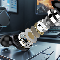 HSUEL TWS Headset Bluetooth nirkabel, Headset Binaural tunggal sentuh 5.0 olahraga nirkabel tipe In-Ear dengan casing pengisi daya tahan air dengan tampilan LED