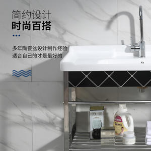 Fregadero de Lavandería de Cerámica Lida, de un Solo Tazón, con Marco de Acero Inoxidable, Superficie Brillante, Independiente, para Cocina - Product Image 4