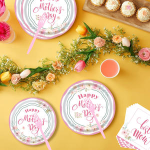 Ensemble de fête à thème pour la fête des mères 24 assiettes en papier jetables pour <span class=keywords><strong>invités</strong></span> Essuie-tout Fourchette <span class=keywords><strong>D</strong></span>écorations de fête Ensemble de vaisselle - Product Image 2