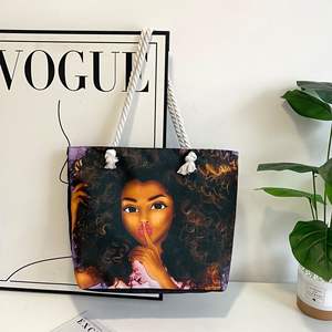 Bolsos de Mano con Estampado de Arte Africano de Chicas Negras al por Mayor, Bolsos de Lona con Asa de <span class=keywords><strong>Cuerda</strong></span> y Diseñ<span class=keywords><strong>o</strong></span> de Dibujos Animados Divertidos con Logotipo Personalizado - Product Image 6