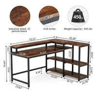 Bureau d'angle moderne et durable en bois massif pour le bureau à domicile avec étagères de rangement