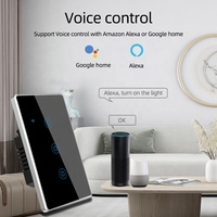 Interrupteur intelligent 3 gangs Wi-Fi sans fil neutre, compatible Alexa Google Home Smart Life, contrôle tactile 10A, panneau en verre trempé, norme US