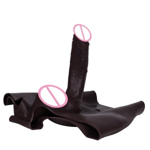 S8514HY Long Hollow <b>Dildo</b> Black Silicone Penis Pants Realistic Cock Enlarger with Soft Penis Extender Sex Toy for Man Gay Couple - Product Image 4