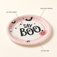 Assiettes en papier pour Halloween, roses, jetables, rondes, pour la table de fête d'Halloween