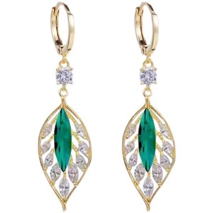 Long Bling Shining Green Leaf Earrings Light Luxury Wholesale New Sparkling Diamond Female Ear Buckle Earrings - Product Image 5