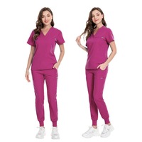 Ensembles d'uniformes médicaux anti-rides personnalisables avec logo pour femmes – Hauts à col en V et pantalons jogger – Qualité supérieure pour hôpitaux