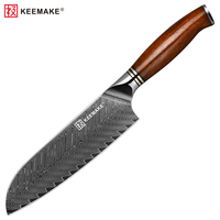 Couteau Santoku en acier Damas personnalisé, motif plume, couteau de chef japonais tranchant avec manche en bois de rose, couteau de cuisine professionnel