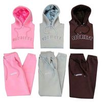 Survêtement deux pièces personnalisé en chenille avec broderie, jogging, ensemble sweat à capuche unisexe doublé en satin et pantalon de survêtement pour hommes
