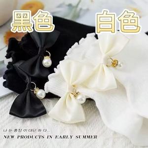 Calcetines con lazo de perlas estilo Lolita, calcetines blancos y negros hasta media pantorrilla para niñas, transpirables y que absorben el sudor - Product Image 3