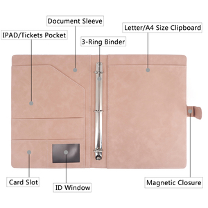 Hồng A4 Kinh Doanh Padfolio Da Tập Tin Tổ Chức Danh Mục Đầu Tư Tài Liệu Thư Mục Đa-Túi Hội Nghị Thư Mục Với Vòng Chất Kết Dính - Product Image 2