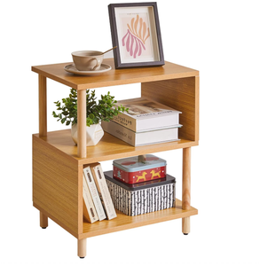 Mesa <span class=keywords><strong>de</strong></span> <span class=keywords><strong>Noche</strong></span> Moderna <span class=keywords><strong>de</strong></span> Madera Maciza con Estante Abierto, Mesa Auxiliar en Forma <span class=keywords><strong>de</strong></span> S con 3 Niveles <span class=keywords><strong>de</strong></span> Almacenamiento para Dormitorio y Sala <span class=keywords><strong>de</strong></span> Estar - Product Image 1