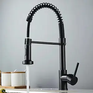 304 Stainless Steel Single Lever Black Color Spring Kitchen Faucet with Pull Out Sprayer