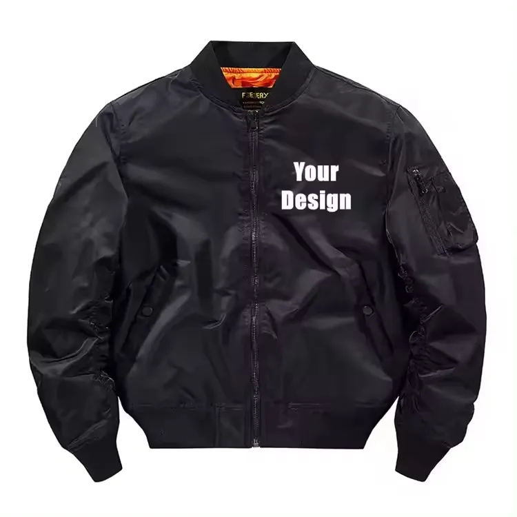 Jaqueta bomber personalizada OEM para homens, jaqueta de nylon MA1 com bordado de alta qualidade, jaqueta bomber personalizada para voos