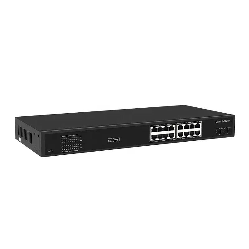 48V Unmanaged Network Ethernet 16 Port Poe Switch With 16*10/100/1000M POE Port +2* Gigabit SFP Uplink Port