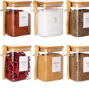 Set di 6 Barattoli Quadrati in Vetro NFS con Coperchi in Bambù e Cucchiai, Capacità 300-1600ml, Senza BPA, Lavabili in Lavastoviglie, Resistenti all'Umidità, per Cucina - Product Image 1