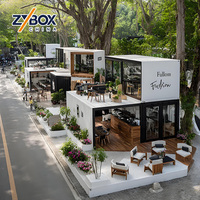 Conteneur de café-bar extérieur avec terrasse lounge pour l'extérieur, idéal pour les zones routières, en pente, en bord de mer, les stations balnéaires, les jardins, les patios, les terrasses et les sites de restauration