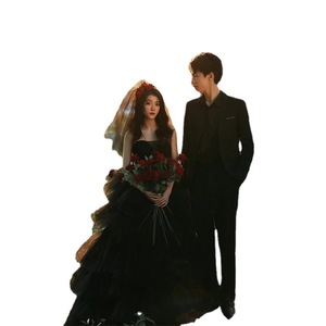 Chiffon Ball Gown Evening Dress Black Empire Waist Scoop Neck Vintage Style For Photography Studio Events - Product Image 5