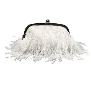 Wholesale saca main Women Pearls Evening Bag Lady Party Mini Handbag Elegant Hand Bag Purse Tassel Feather Clutch
