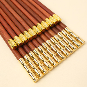 Palillos de madera maciza, 25 cm, uso doméstico, puntas metálicas, sándalo rojo, palillos de regalo, vajilla para hoteles y restaurantes - Product Image 1