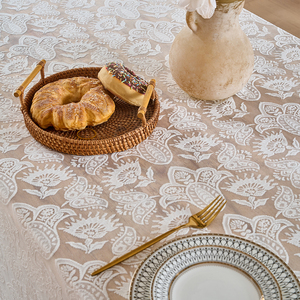 White Rectangle Tablecloth with Floral Embroidered Lace Overlay Vintage Banquet Printed Striped <strong>Paper</strong> <strong>Table</strong> <strong>Cover</strong> - Product Image 6