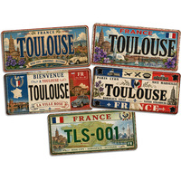 Letrero Metálico Rústico Vintage de Toulouse, Francia, Letrero Metálico de Estilo Antiguo para Decoración de Pared de Taller, Cafetería o Garaje