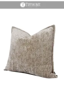 Tiff Home Customized New Product 45*45cm Beige Plush Embroidered Decorative Throw Pillow For Bed Sofa Car