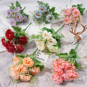 Peinture à l'huile, pivoine, fleurs artificielles, fleurs en soie, bouquet de simulation, décoration de la maison, accessoire photo - Product Image 1