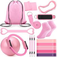 Ensemble d'anneaux de Pilates 18 pièces, anneaux magiques de yoga, bandes de résistance, sangle d'étirement, chaussettes antidérapantes, accessoires d'entraînement de gym