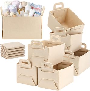 Cesti portaoggetti in feltro beige, contenitore pieghevole con manici per ufficio, armadio, giocattoli, lavanderia - Product Image 1
