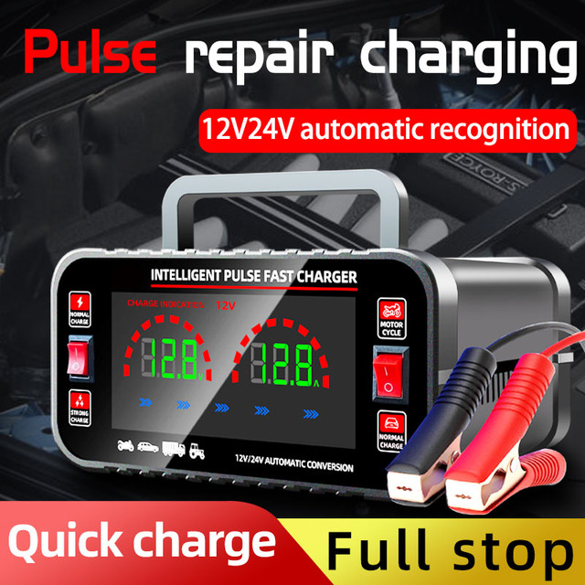 Smart Car Battery Charger 12V 24V Automatic Pulse Repair for Car Truck Motorcycle Boat Maintenance