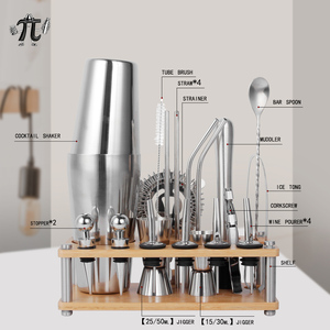 Bartender Set Thép Không Gỉ 20-Mảnh Boston Cocktail Shaker Kit Với Gỗ Đứng Thanh Phụ Kiện Cho Uống Trộn Thanh Công Cụ - Product Image 2