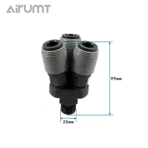 Pu Hose Fitting Pneumatic Male And Female Quick Coupler Circular Three Tee 1/4 Plastic-steel Self-locking Quick Connector