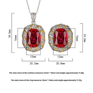 Elegance Eco-friendly Brass Oval Cut 12*16MM Red Zircon Pendant Earrings Ring Set Classic Timeless Jewelry Set <b>for</b> Women - Product Image 2