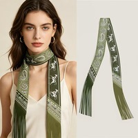 Nouvel Arrivage : Foulard Personnalisé en Polyester Sergé avec Bordure en Soie, Foulard de Sac Style Écharpe, Ruban Long à Pompons, Foulard en Soie Imprimé, Foulard pour Cheveux