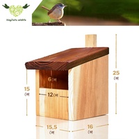 Robin House Half Cave Nid Box Enclos en bois Quadrate Bird avec motif solide Gap d'entrée Coupe-vent pour les éleveurs de demi-cavernes