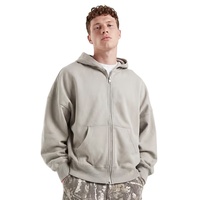 Sudadera con Capucha Extra Grande de Primera Calidad, 400 g/m², con Cierre, Bordado 3D y Diseño Serigrafiado, Color Gris Claro, Unisex, para Invierno