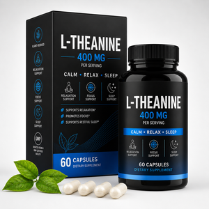 อาหารเสริมพรีเมียมแอล-ธีอะนีน 400 มก. สำหรับช่วยผ่อนคลายและเสริมการนอนหลับ ด้วย<span class=keywords><strong>ชา</strong></span>เขียวดีแคฟ รับผลิตแบบ OEM ODM แคปซูลฉลากส่วนตัว - Product Image 1