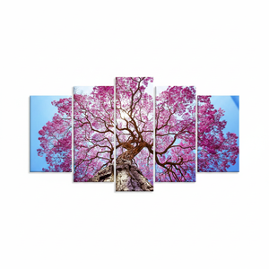Lienzo Decorativo Impreso Art Deco, Arte Moderno de Paisaje Natural con Árbol de Flores Rosadas, Juego de 5 Lienzos Colgantes - Product Image 2