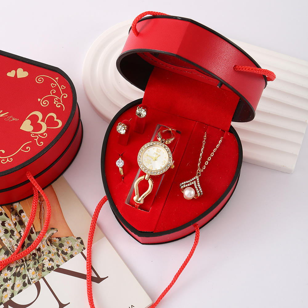 4-piece set (Watch + necklace + earrings + ring)-Model A [red]