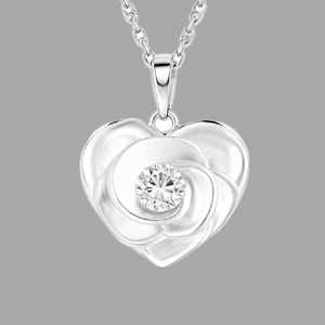 [Expo Hong Kong de Joyería Internacional] Collar de Amor con Corazón de Rosa, Chapado en Plata 925, con Circonita Cúbica y Pétalos Delicados - Product Image 3