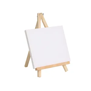 Kids Standing Wooden Folding Easel With Stretched Canvas Canvas Cotton Canvas