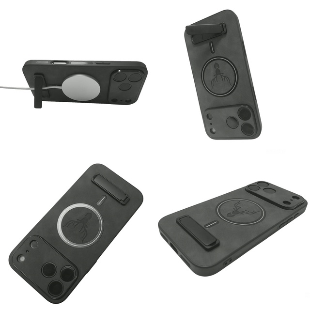 New Magnetic Case with Metal Stand Shockproof Matte Skin Feel Cover for iPhone 17 16 15 14 13 Series Wireless Charging Support
