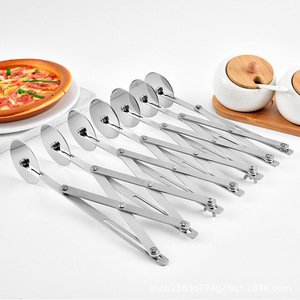 Cortador de pizza retráctil de acero inoxidable, cortador plegable de múltiples ruedas para palitos de masa, cuchillo para hornear, uso comercial - Product Image 1