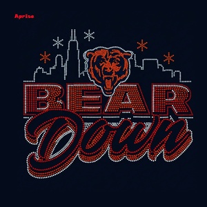 Motivo Termoadesivo con Strass per Football dei Chicago Bears, Design 'BEAR DOWN' in Cristallo per <span class=keywords><strong>Abbigliamento</strong></span> Sportivo - Product Image 1