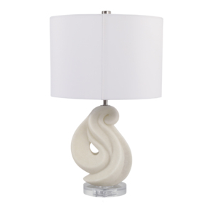 Lampada da Tavolo Scultorea Moderna con Base in Ceramica Bianca e Supporto in Acrilico Trasparente per Camera da Letto e Soggiorno - Product Image 5