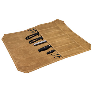 Wet Wax Canvas Knife Storage Bag 7pcs Durable Portable Chef Kitchen Camping Barbecue Outdoor Tool Roll Case Khaki Military Green - Product Image 2